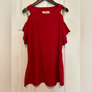 Red cold shoulder blouse
